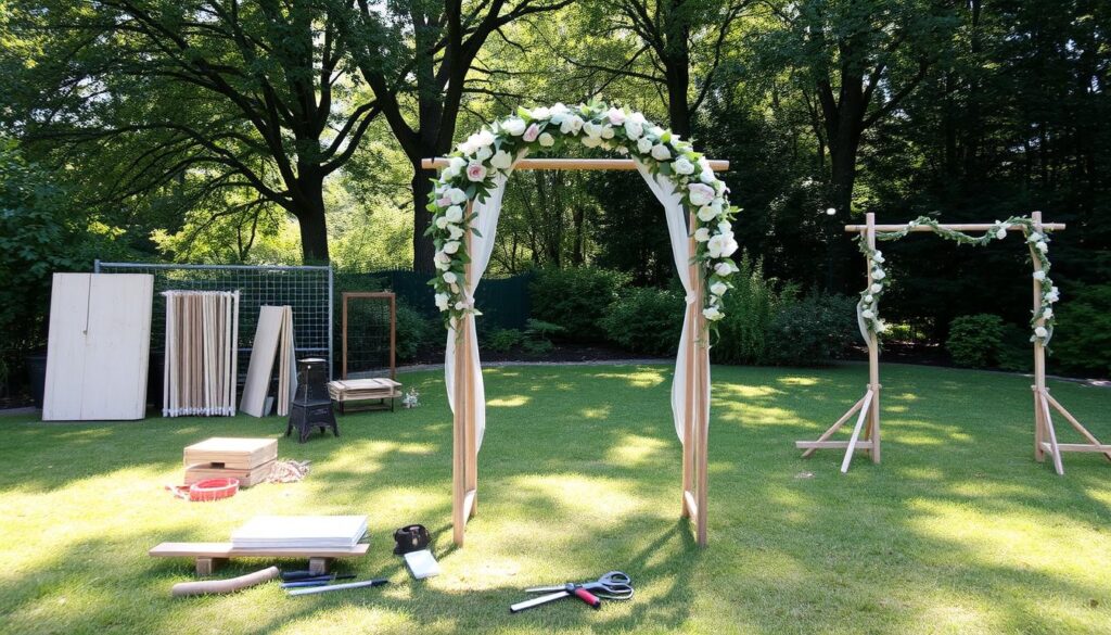 Modern-minimalist-wedding-arbor-design-featuring-geometric-shapes