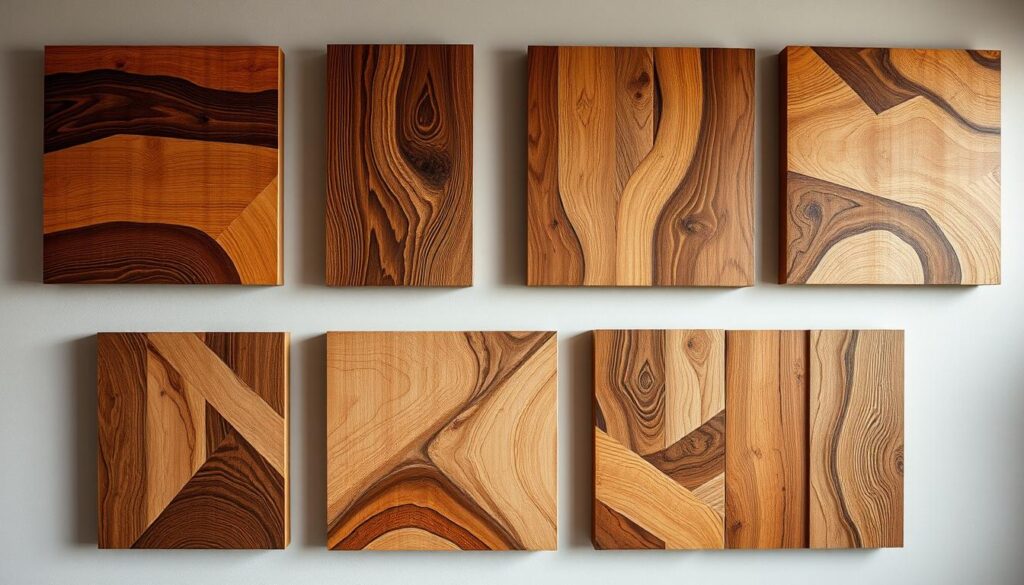 Modern-hexagonal-wood-wall-art-in-mixed-wood-tones