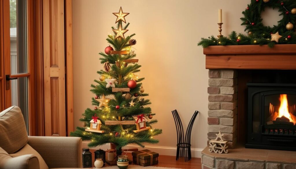 small-wooden-christmas-tree-with-lights-and-ornaments
