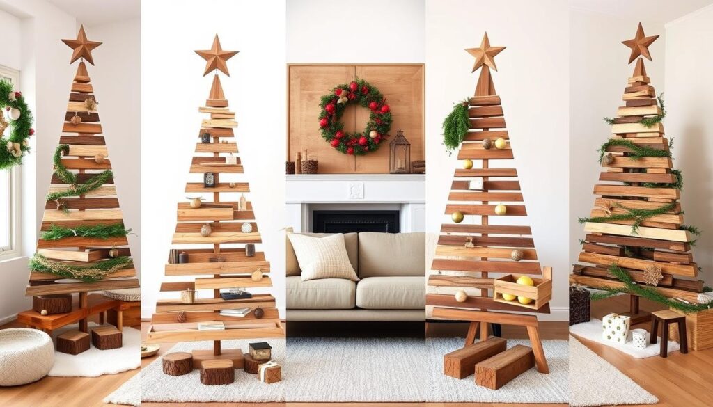 rustic-wooden-christmas-tree-in-small-living-room
