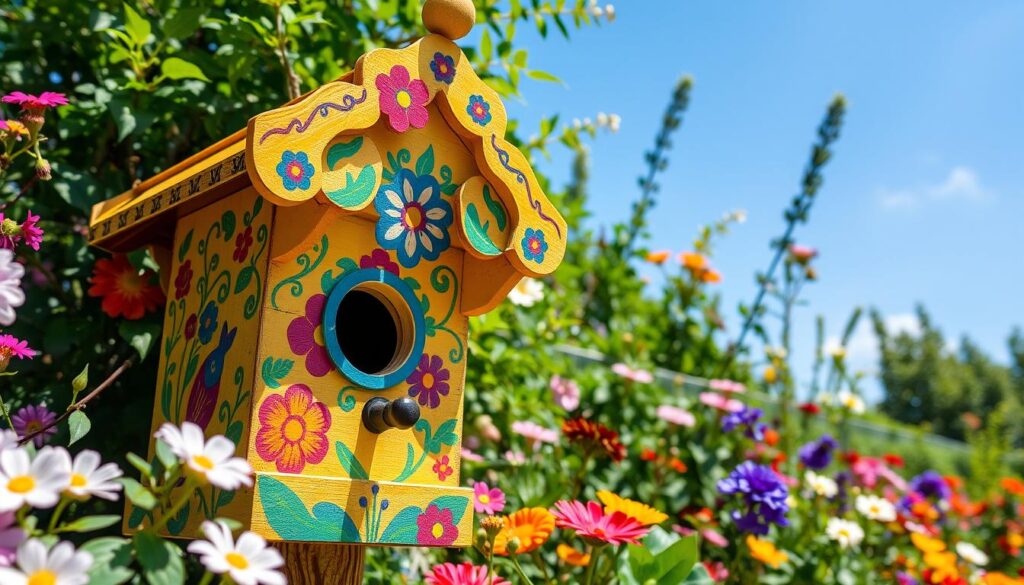 Colorful-paint-ideas-wooden-birdhouses-for-backyard
