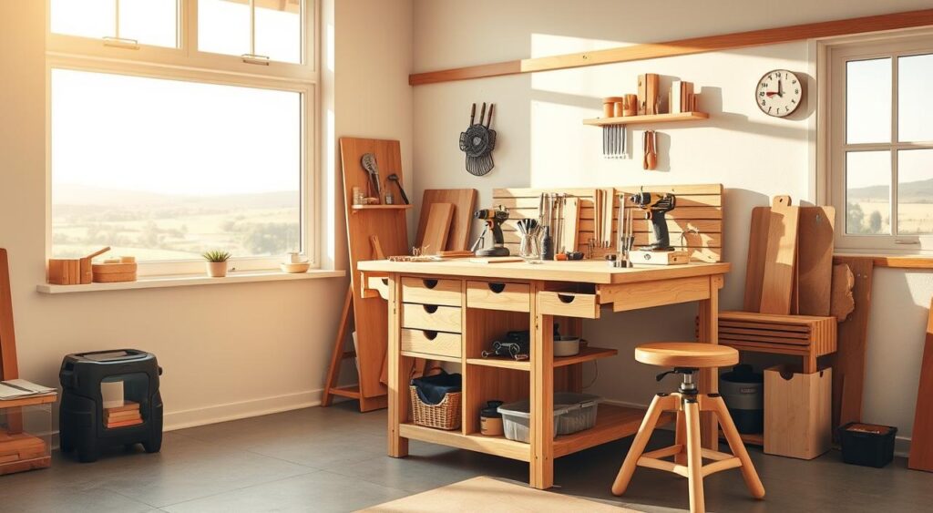 compact-woodworking-bench-for-small-spaces
