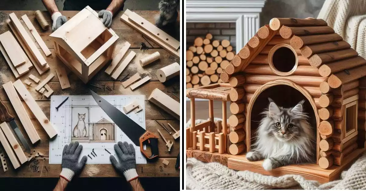 Modern-DIY-wooden-cat-house-for-indoor-cats-near-window