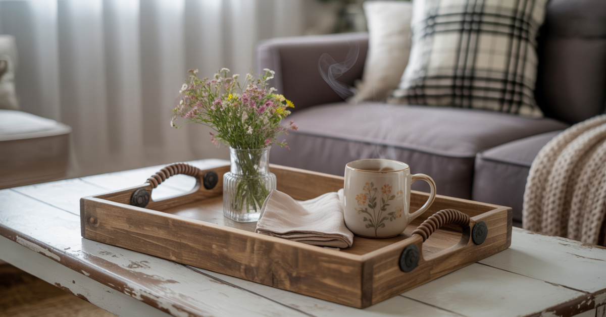 You are currently viewing DIY Farmhouse Wooden Tray with Handles (Perfect Coffee Table Decor)