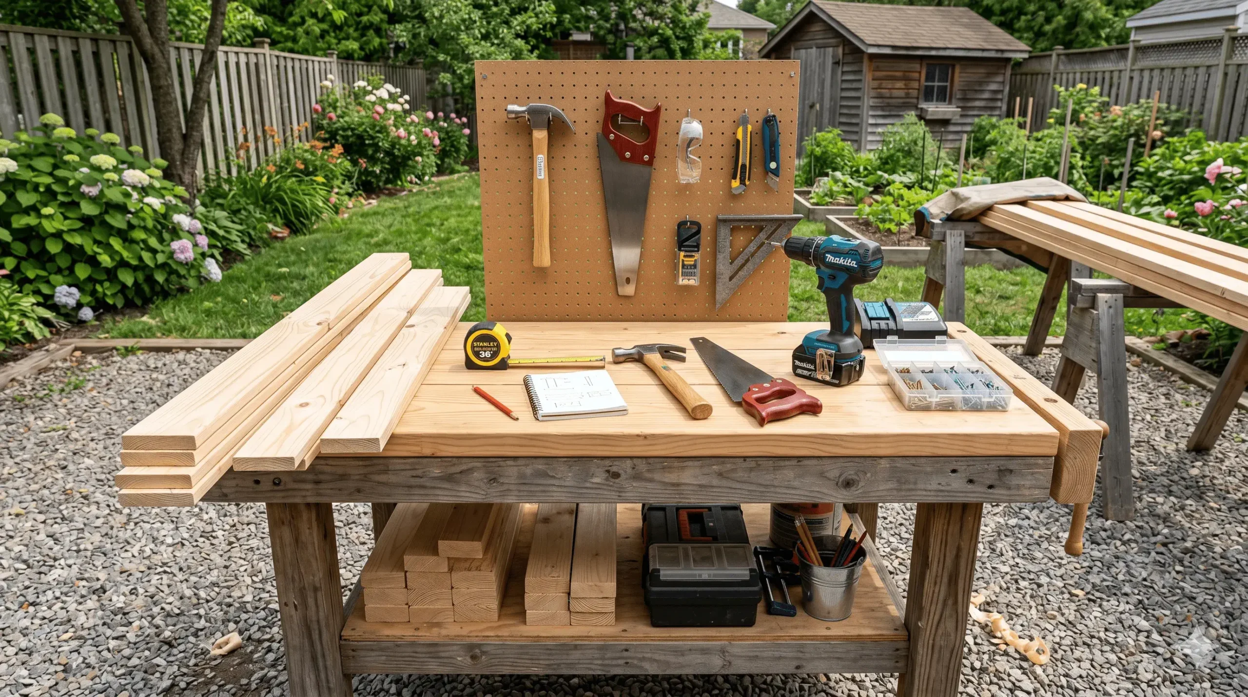 tools-and-materials-for-diy-outdoor-wood-storage-shed