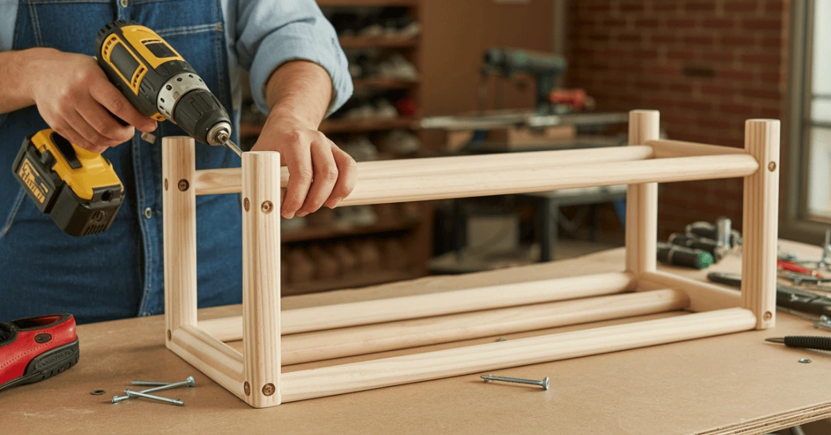 assembling-wooden-shoe-rack-frame-step-by-step