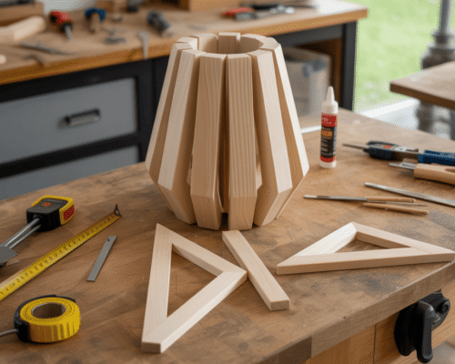 how to make modern geometric wooden lamp from scraps