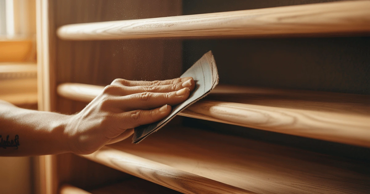 sanding-wooden-shoe-rack-smooth-finish-diy