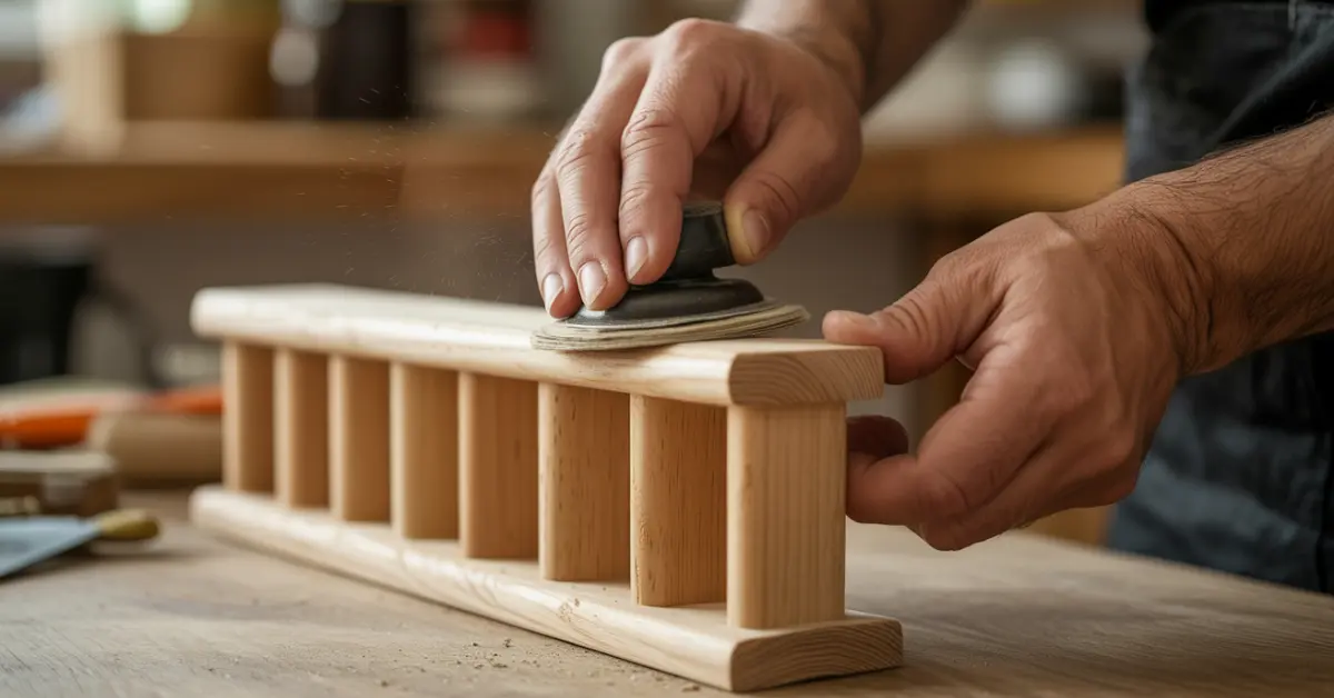 sanding-wooden-spice-rack-smooth-finish-diy