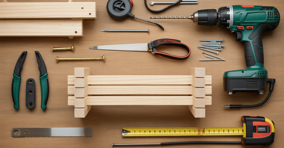 tools-and-materials-for-diy-wooden-shoe-rack-project