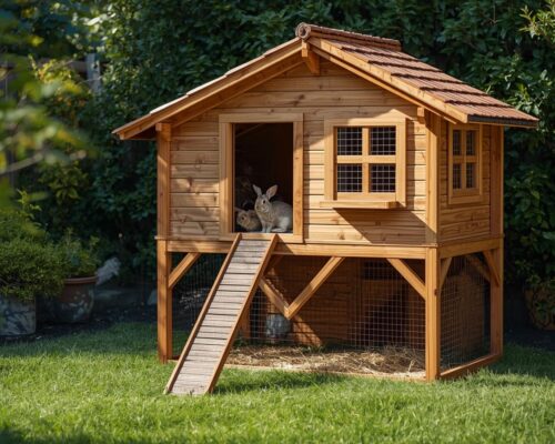 How built a two story rabbit house with a ramp
