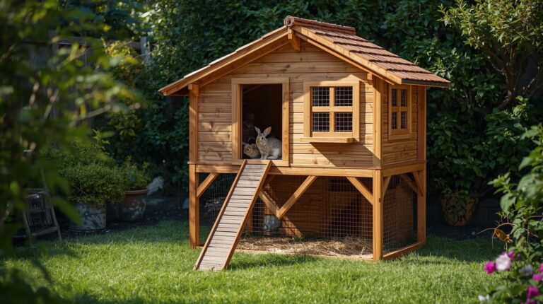 Space-saving two-story-rabbit-house for apartments with sturdy wooden frame