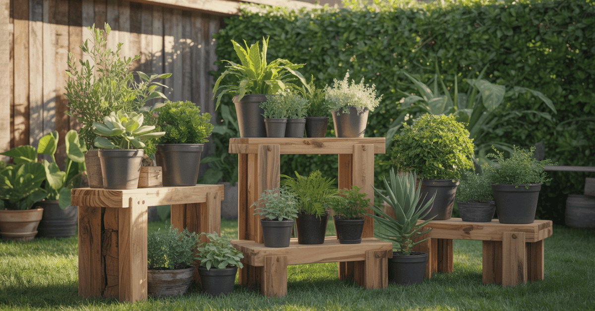 garden-plant-display-wooden-stand-outdoor-diy