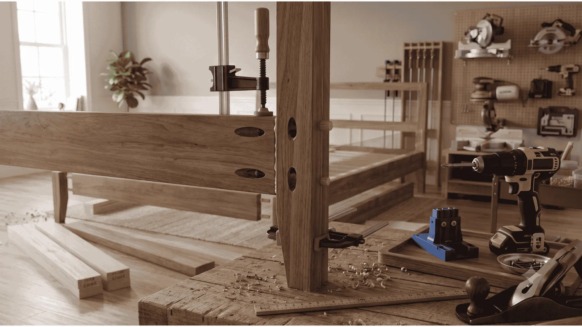 diy-bed-frame-joinery-pocket-holes-dowels-screws-wood-glue-hardware