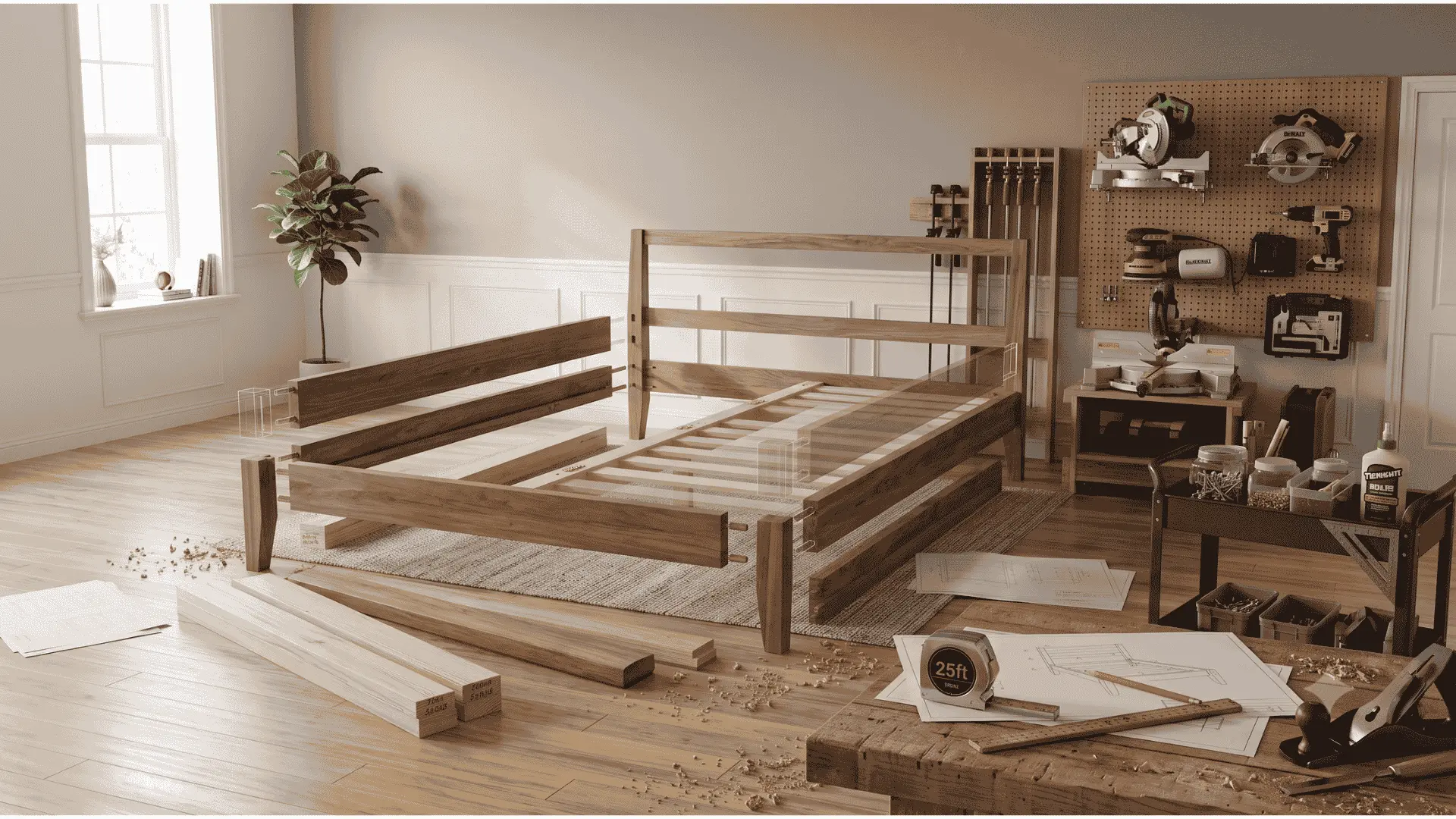 diy-wooden-bed-frame-structure-side-rails-slats-center-support-sturdy-bed-design