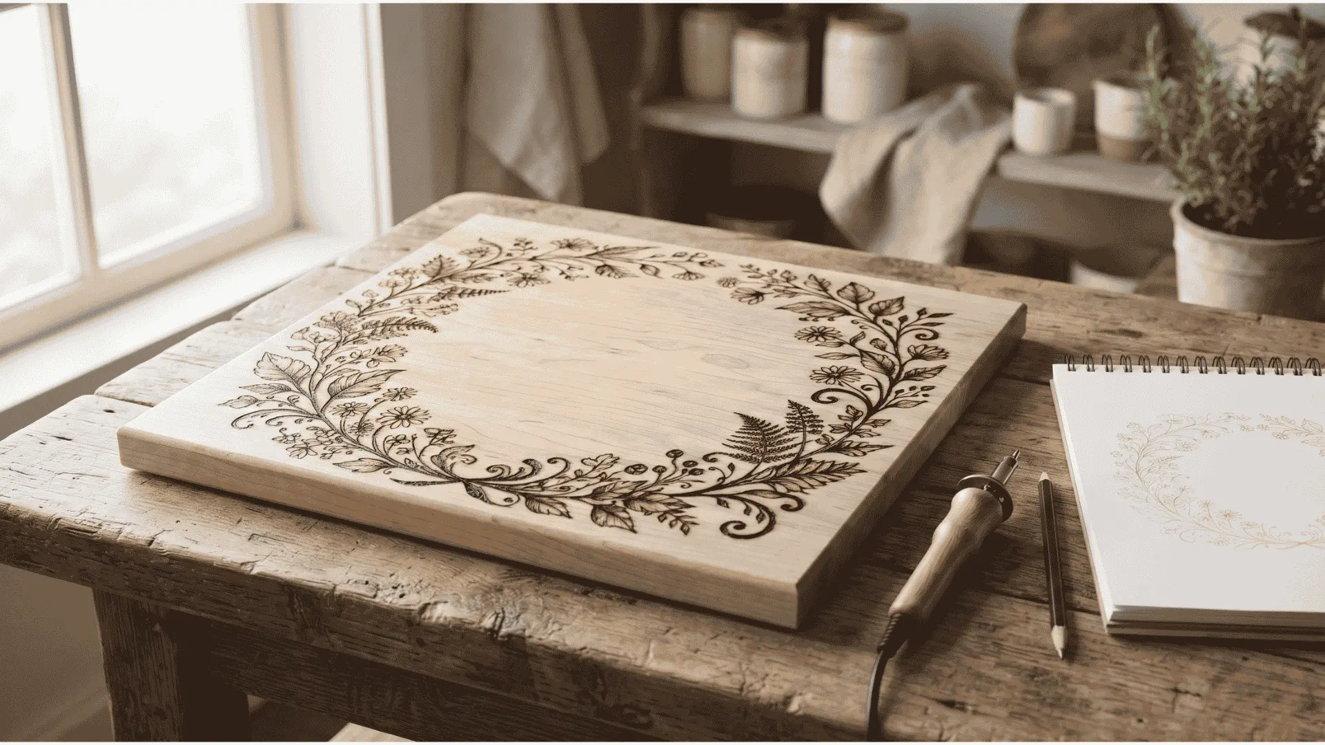 wood-burning-botanical-design-on-diy-wooden-cutting-board